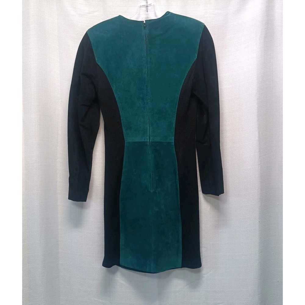Outerwear By Phoenix Vtg 80'S Green Blue Pig Skin Leather Dress Women's L USA - Picture 8 of 9